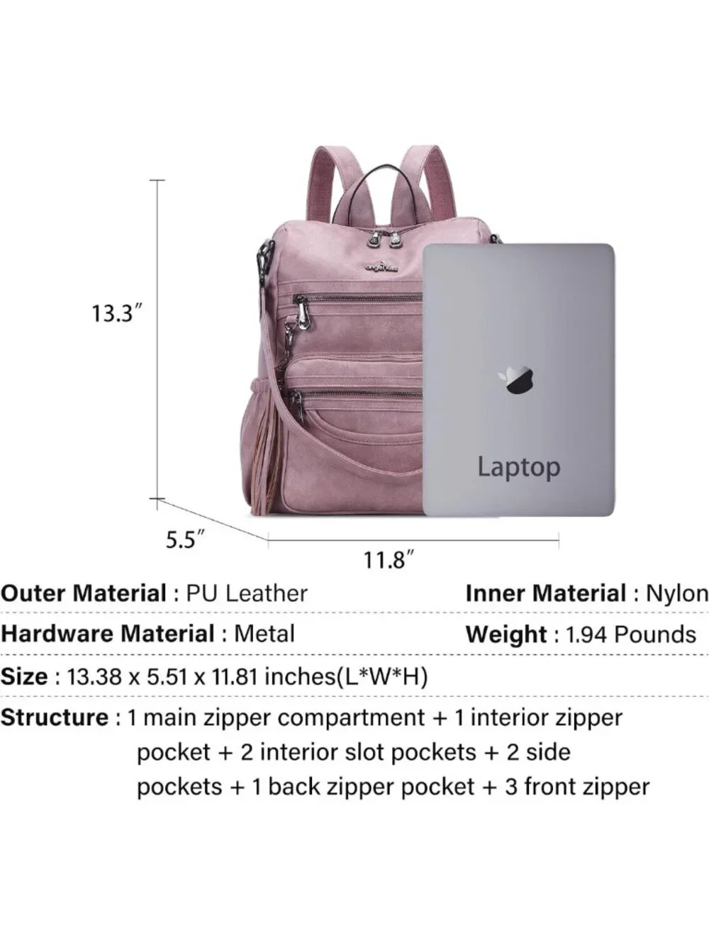 Stylish PU Leather Backpack & Shoulder Bag - Casual Zipper Tote for Women